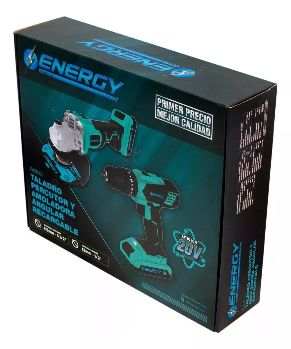 COMBO ENERGY TALADRO 13MM+  ESMERILADORA 4 1/2" RECARGABLE  20V PA20C1